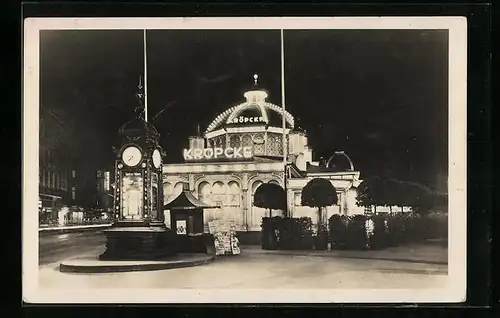 AK Hannover, Cafe Kröpcke mit Uhrturm bei Nacht