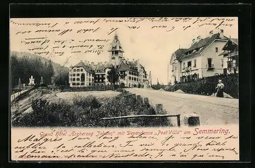 AK Semmering, Grand Hotel Erzherzog Johann mit Depandance Post-Villa