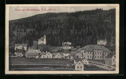 AK Mönichkirchen, Ortspartie mit Hotel Lang