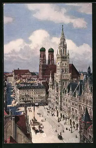 AK München, Marienplatz mit Rathaus