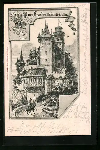AK Mühltal, Burg Frankenstein im Mittelalter