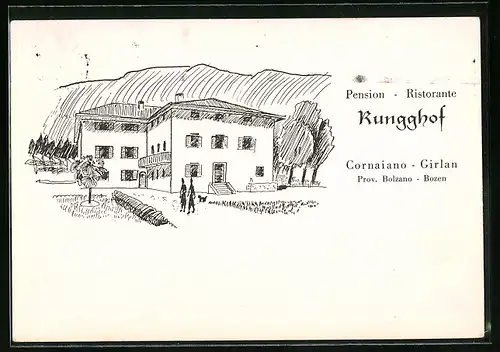 Künstler-AK Girlan, Pension Rungghof