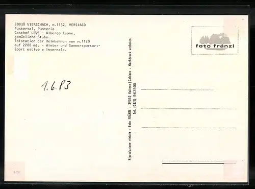 AK Vierschach, Ortsansicht und drei Ansichten vom Gasthaus Löwe