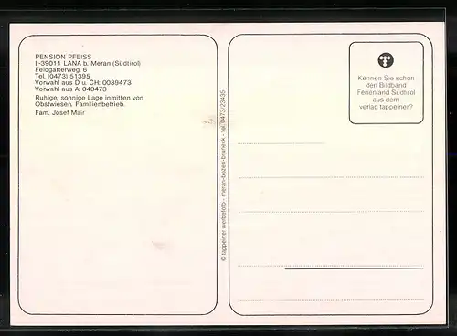 AK Lana, Pension Pfeiss in zwei Ansichten, Ortsansicht