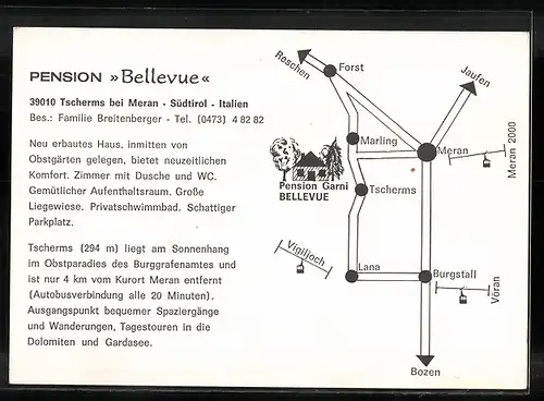 AK Tscherms, Pension Bellevue in drei Ansichten