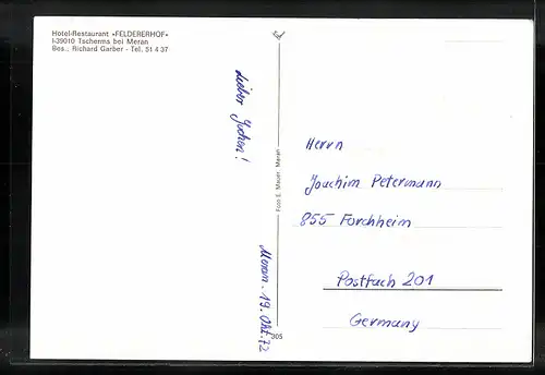 AK Tscherms, Gasthof-Restaurant Feldererhof in vier Ansichten