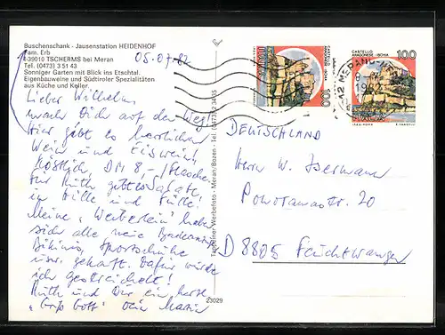 AK Tscherms, Buschenschenke-Jausenstation Heidenhof mit zwei hübschen Mädchen und Obst im Angebot