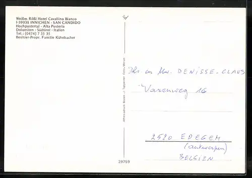 AK Innichen, Hotel Weisses Rössl in vier Ansichten