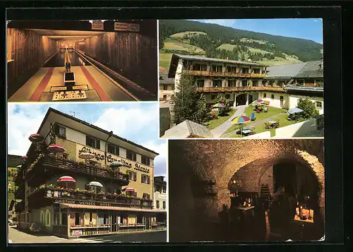 AK Innichen, Hotel Weisses Rössl in vier Ansichten mit Kegelbahn