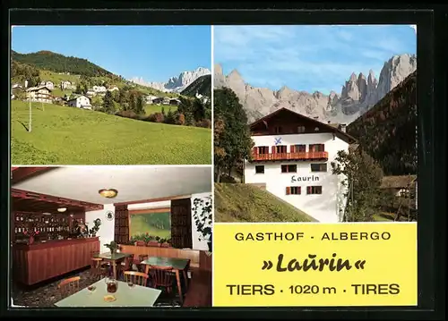 AK Tiers, Ortsansicht und zwei Ansichten vom Gasthof Laurin