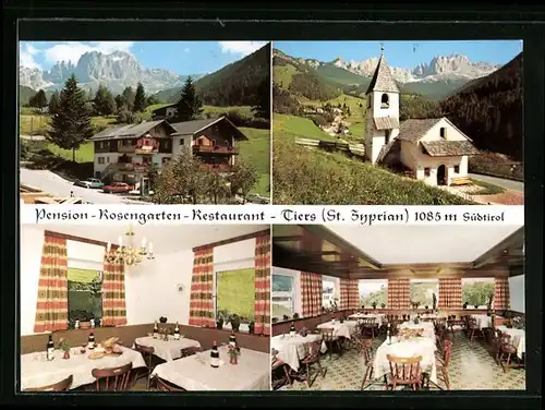 AK Tiers (St. Zyprian), drei Ansichten Pension-Rosengarten-Restaurant Familie Resch und Kirche