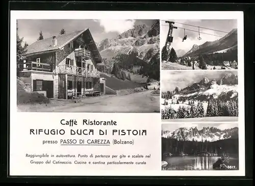 AK Bolzano - Passo di Carezza, Caffè Ristorante Rifugio Duca di Pistoia mit Landschaftsbildern