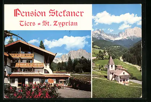 AK Tiers-St. Zyprian, Pension Stefaner und Kirche