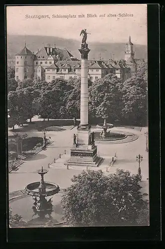 AK Stuttgart, Schlossplatz mit Blick auf altes Schloss