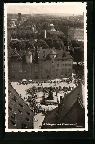 AK Stuttgart, Schillerplatz mit Wochenmarkt