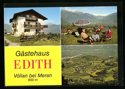 AK Völlan, Totalansicht und zwei Ansichten vom Gästehaus Edith