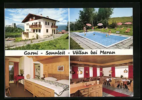 AK Völlan, Garni Sonnleit mit Schwimmbad in vier Ansichten