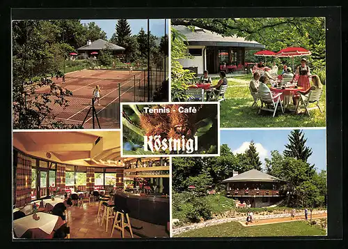 AK Völlan, Vier Ansichten vom Waldhof - Tennis Cafè Köstn`igl