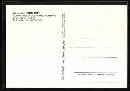 AK Völlan, Gasthof Kofler in vier Ansichten und Ortsansicht