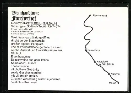 AK Kastelbell - Galsaun, Weinhandlung Forcherhof in vier Ansichten