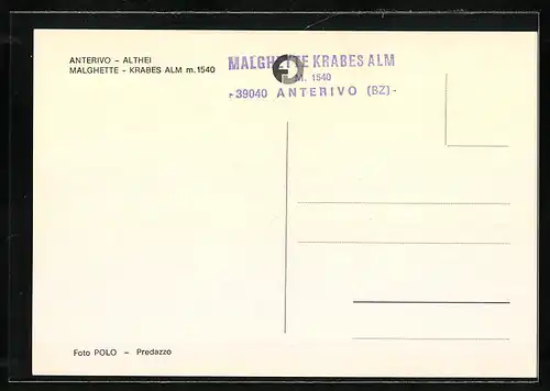AK Anterivo-Althei, Bar Malghette-Krabes Alm in vier Ansichten