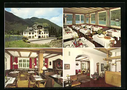AK Toblach, Hotel-Restaurant Baur am See in vier Ansichten