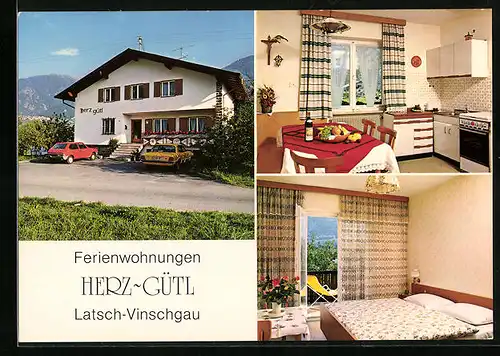 AK Latsch-Vinschgau, Ferienwohnungen Herz-Gütl in drei Ansichten