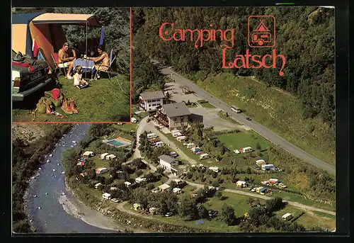 AK Latsch, Gasthof und Camping - Aufnahme aus der Luft