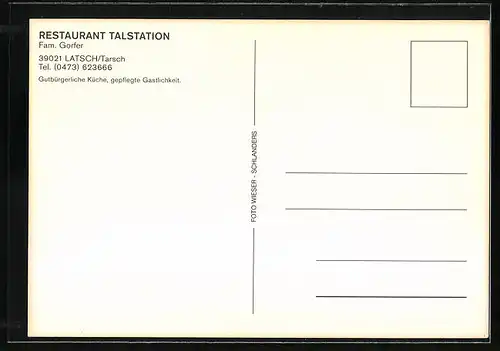 AK Latsch, Restaurant Talstation in vier Ansichten
