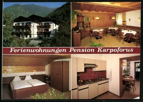 AK Tarsch (Latsch), Ferienwohnungen-Pension Karpoforus in vier Ansichten