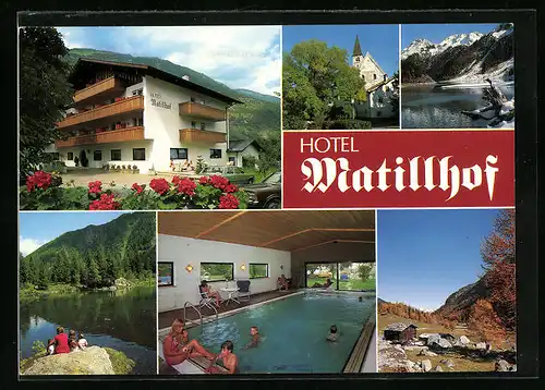 AK Latsch, Hotel Matillhof  mit Schwimmhalle und vier Ansichten der Umgebung