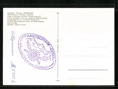AK Burgeis, Gasthaus-Pension Gerstlhof in drei Ansichten