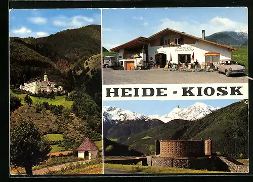 AK Burgeis (Vinschgau), Raststätte Heide-Kiosk , Kloster Marienberg und Ehrenmal der Gefallenen