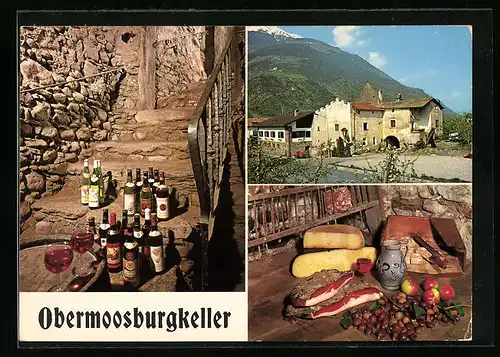AK Goldrain /Vinschgau, Jausenstation Obermoosburgkeller in drei Ansichten