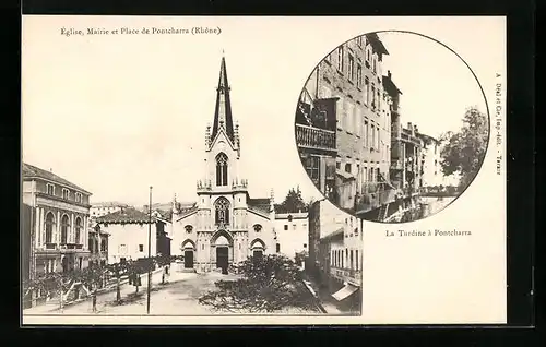 AK Pontcharra-sur-Turdine, Èglise, Mairie et Place - La Turdine