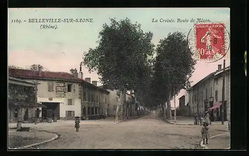 AK Belleville-sur-Saone, La Croisèe, Route de Macon