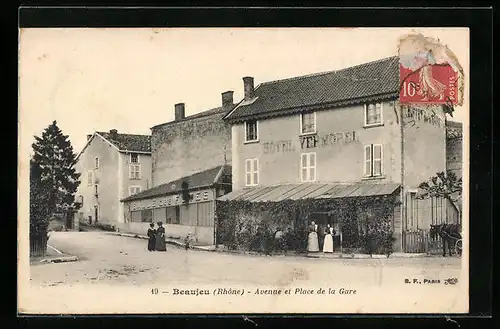 AK Beaujeu, Avenue et Place de la Gare