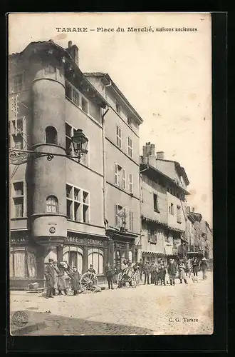 AK Tarare, Place du Marchè, maisons anciennes
