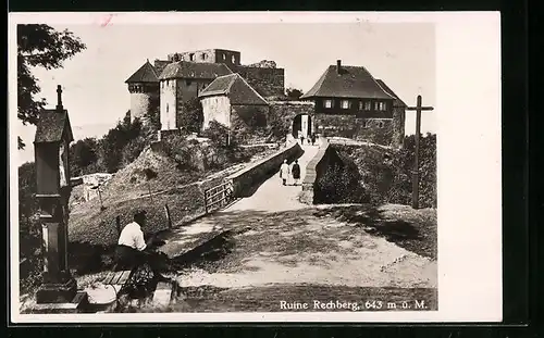 AK Rechberg, Blick vom Wegekreuz zur Ruine