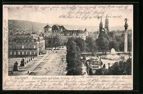 AK Stuttgart, Schlossplatz mit altem Schloss