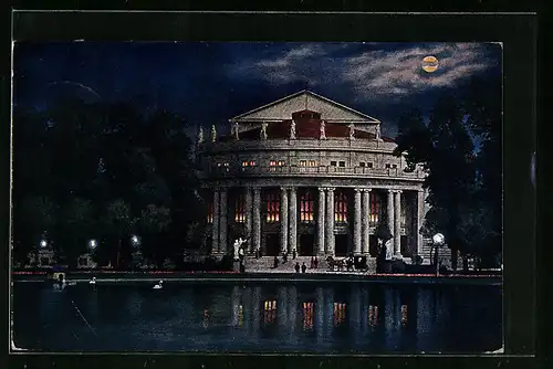 AK Stuttgart, Landestheater bei Nacht