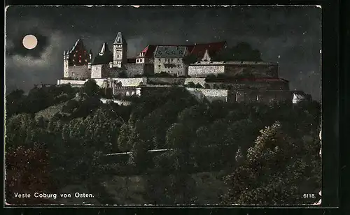 Mondschein-AK Coburg, Die Veste von Osten