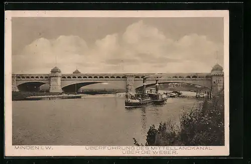AK Minden i. W., Überführung des Mittellandkanal über die Weser