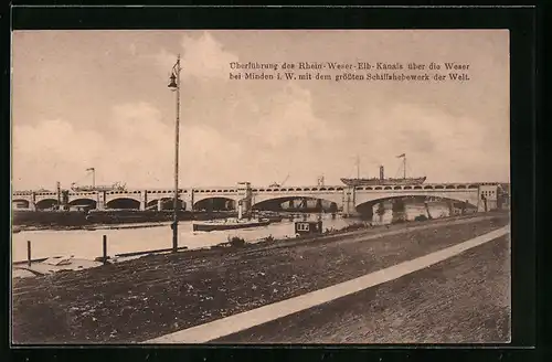 AK Minden i. W., Überführung des Rhein-Weser-Elb-Kanals über die Weser mit dem grössten Schiffshebewerk der Welt