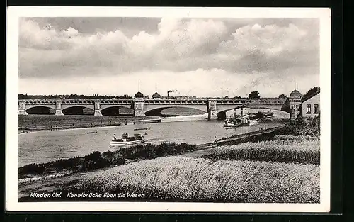 AK Minden i. W., Kanalbrücke über die Weser