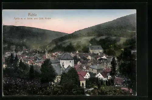 AK Ruhla in Thür., Partie mit der Weim. und Goth. Kirche