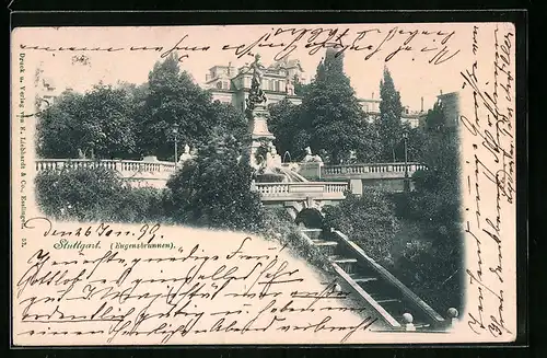 AK Stuttgart, Blick zum Eugensbrunnen