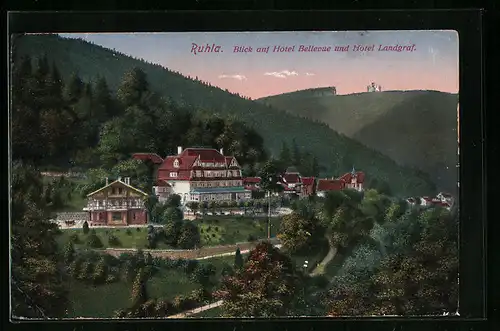 AK Ruhla in Thür., Blick auf Hotel Bellevue und Hotel Landgraf