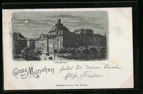 Mondschein-AK München, Justizpalast
