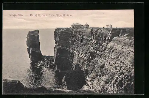 AK Helgoland, Nordspitze mit Nebel Signalstation